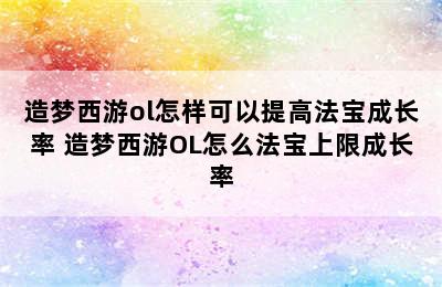 造梦西游ol怎样可以提高法宝成长率 造梦西游OL怎么法宝上限成长率